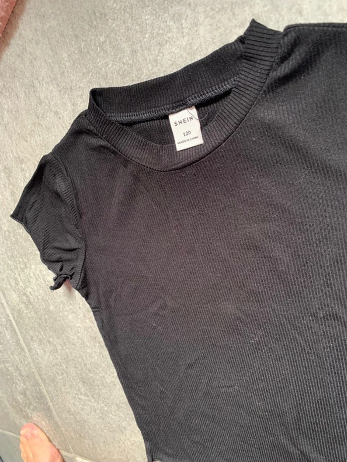 TEE-shirt t-shirt fille Shein Noir côtelé - photo numéro 3