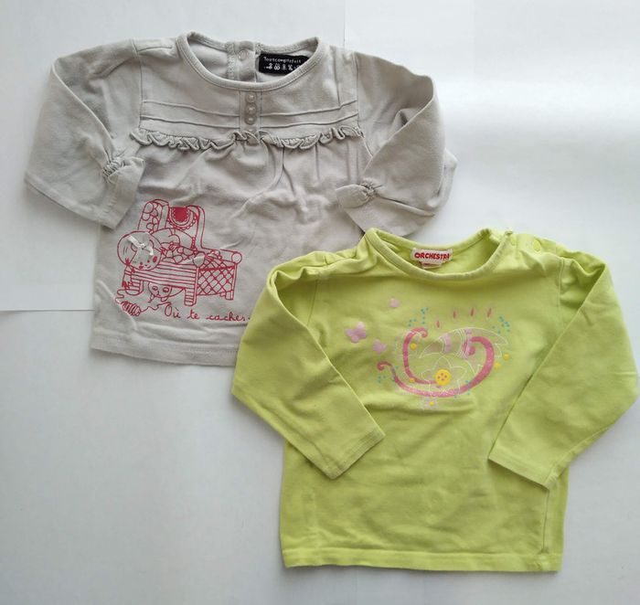 #lot De 2 T-Shirts Manches Longues Bébé Fille Orchestra Et Tout Compte Fait Taille 12 Mois