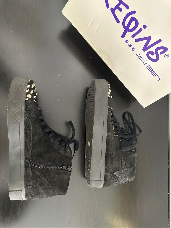 Baskets en cuir noir et crème Reqins T39 - photo numéro 4