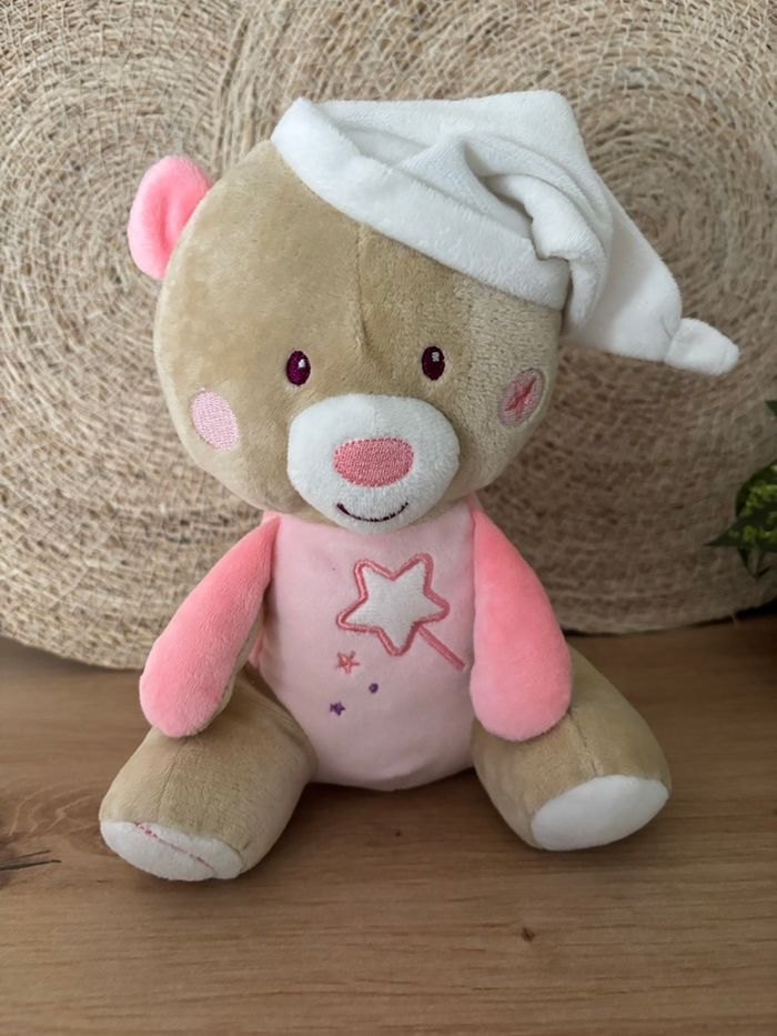 Doudou ours beige rose étoile sucre d orge