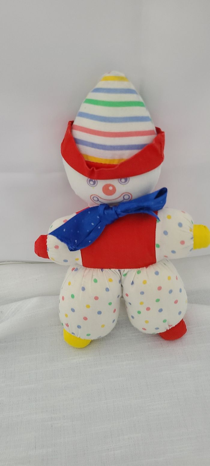 Doudou Peluche Vintage Clown Corolle Blanc Jaune Rouge Bleu Pois