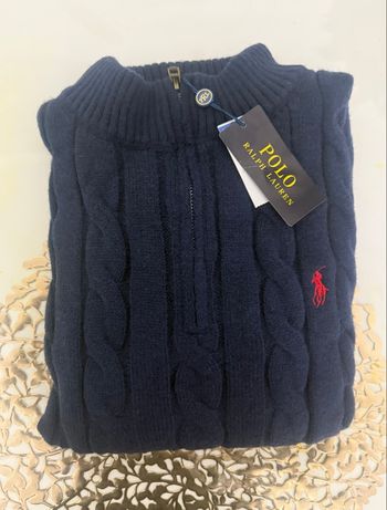 Pull Ralph Lauren, torsade à zip, bleu marine 100 % coton