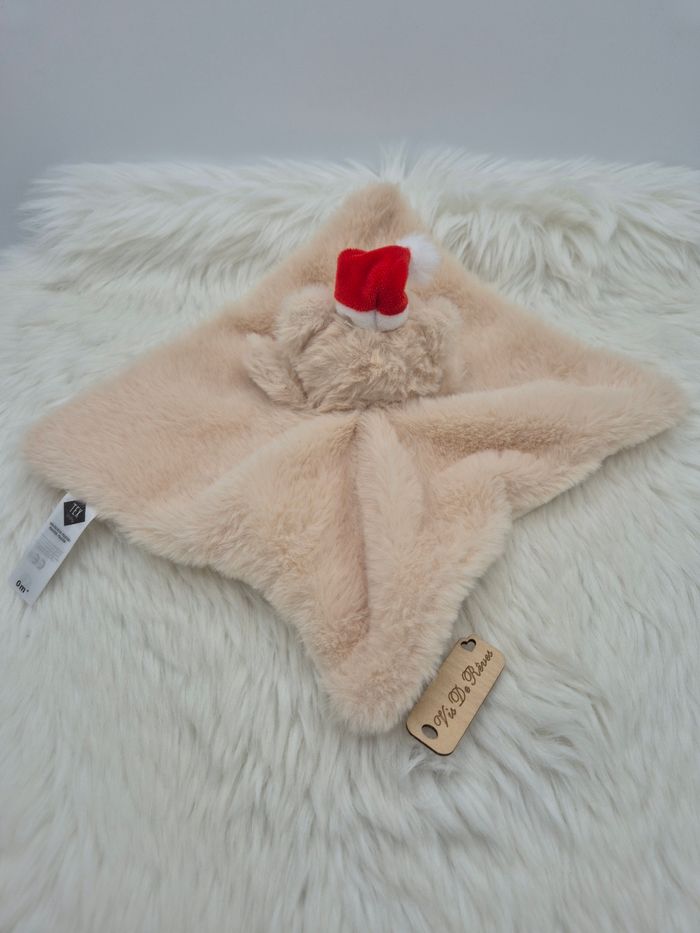 Doudou plat carré Ours beige Bonnet Noël Tex Baby - photo numéro 2