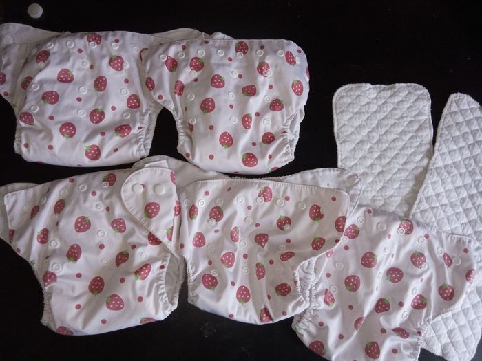 Lot de 5 couches lavables réglable pour bébé fille, insert de la naissance à 12 -18 mois environ, motif lapin, 🍓 - photo numéro 2