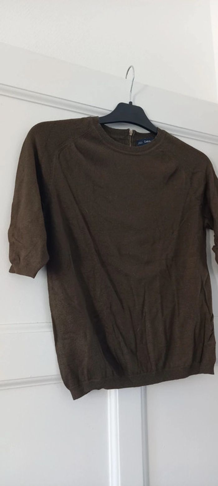 Pull t-shirt manches 3/4 Zara kaki 36 - photo numéro 3