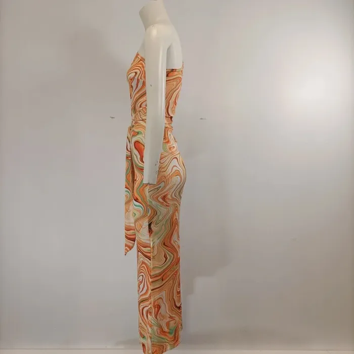 Robe longue vintage 90's - noue à la taille manches asymétriques - photo numéro 3