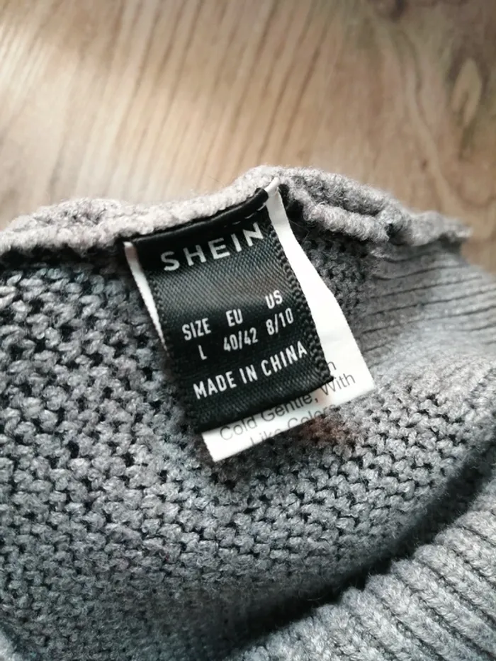 Pull gris en maille avec motifs éclairs noirs / shein / (L) - photo numéro 7