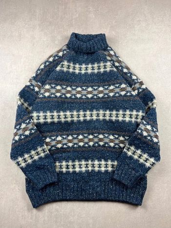 Pull vintage papy col roulé 90% laine 10% soie - Turtleneck Wool & Silk cable knit 00's - XL