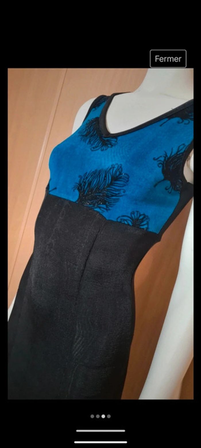 Robe élastique boire et bleu motif plume S - photo numéro 3