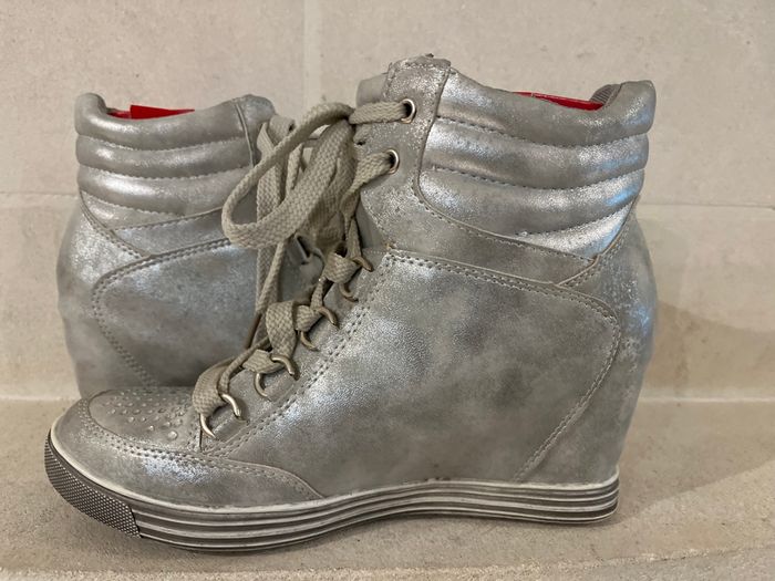 Baskets talons compensés argentées - photo numéro 2