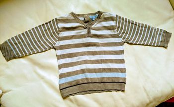 Pull mi-saison rayé blanc gris bleu ciel