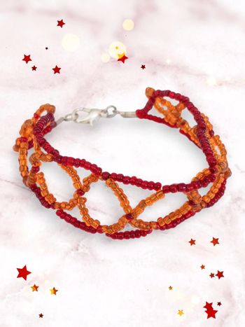 Bracelet y2k tissage perle orang et bordeaux 🇨🇵 Fabrication Artisanale - 18cm