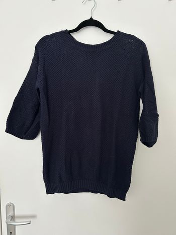 Pull bleu marine en maille manches 3/4 broderie dans le dos NafNaf M