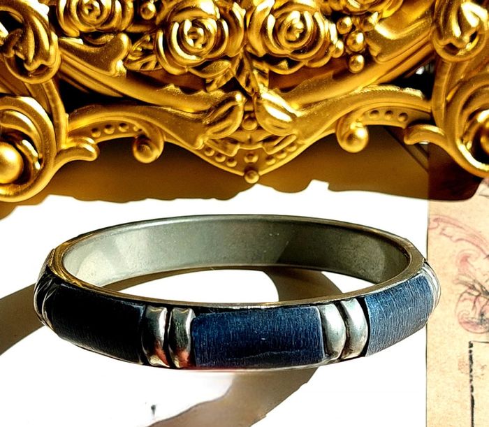 Magnifique bracelet jonc vintage os/bois et métal - photo numéro 3