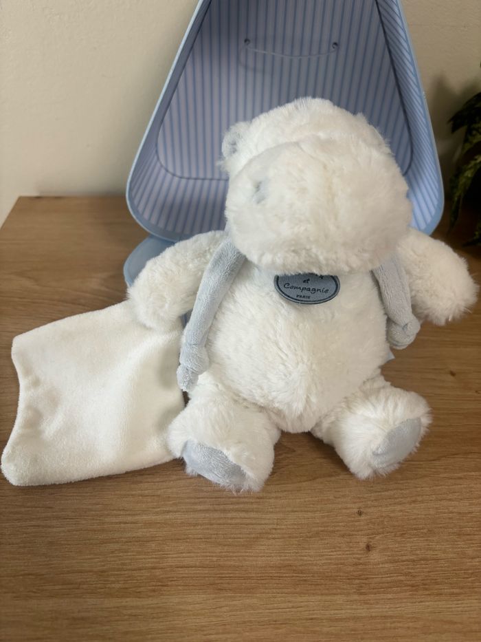 Doudou hippopotame mouchoir blanc bleu doudou et compagnie neuf - photo numéro 3