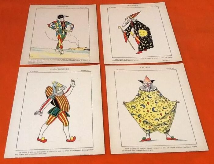 4 anciennes planches à dessin Mes premiers pinceaux Arlequin, Polichinelle, Magicien, Clown - photo numéro 9