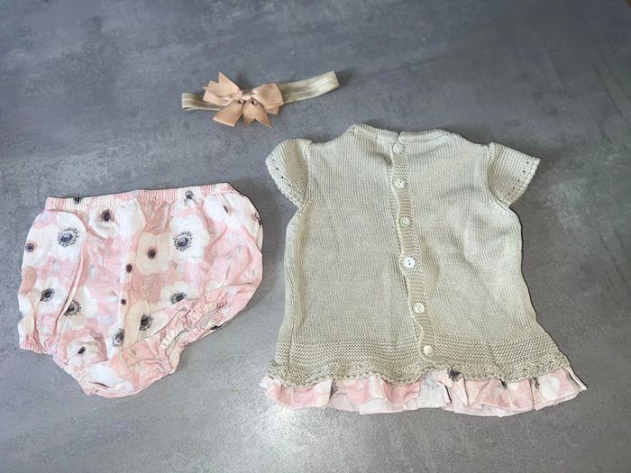 Ensemble été 12 mois laine Lola palacios t-shirt culotte bloomer bandeau à fleurs - photo numéro 2