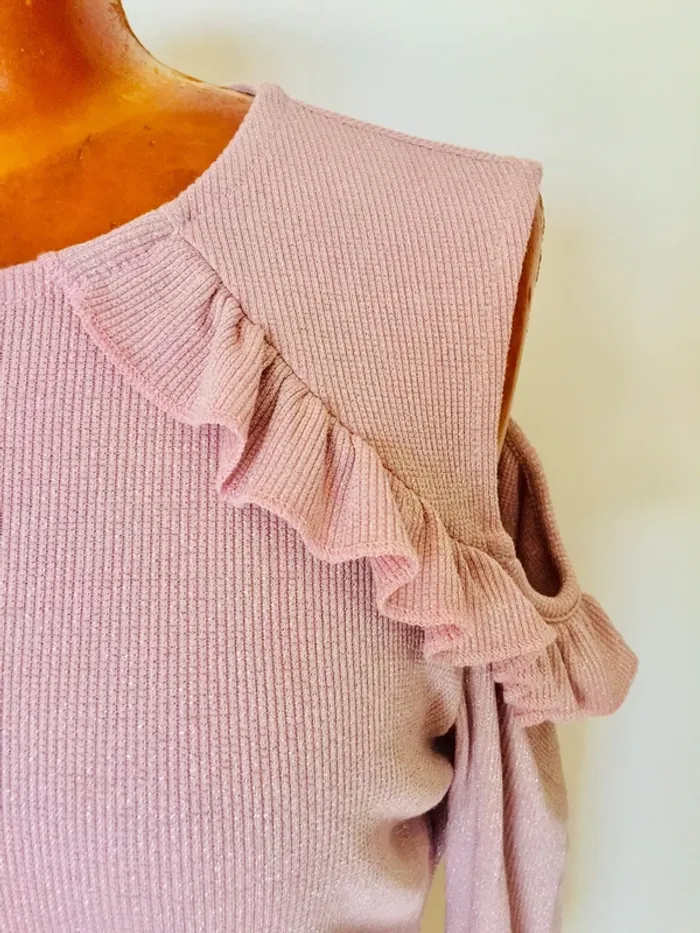 Petit pull rose et doré volanté - photo numéro 3