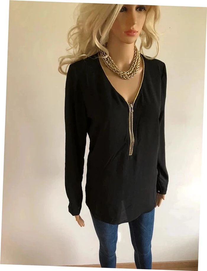 Blouse noire et dorée neuve à manches longues Sweewe taille M/L - photo numéro 2