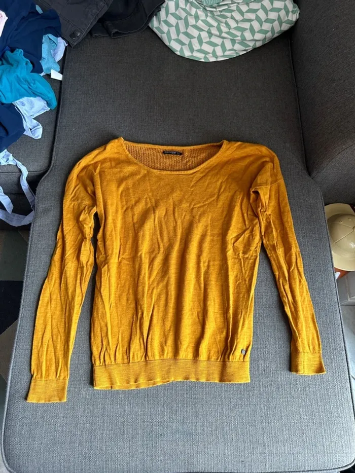 Pull col rond moutarde femme, bonobo, taille xs
