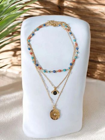 Magnifique collier bohème acier inoxydable, charm's œil