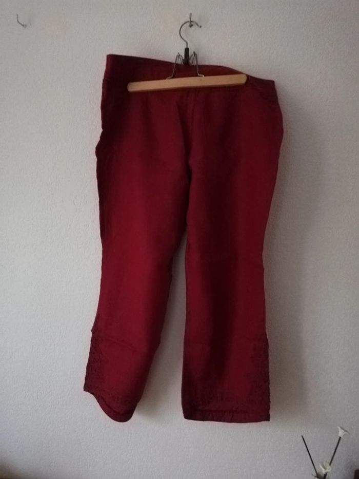 Pantacourt 7/8 en lin Promod rose foncé t. 42 - photo numéro 3