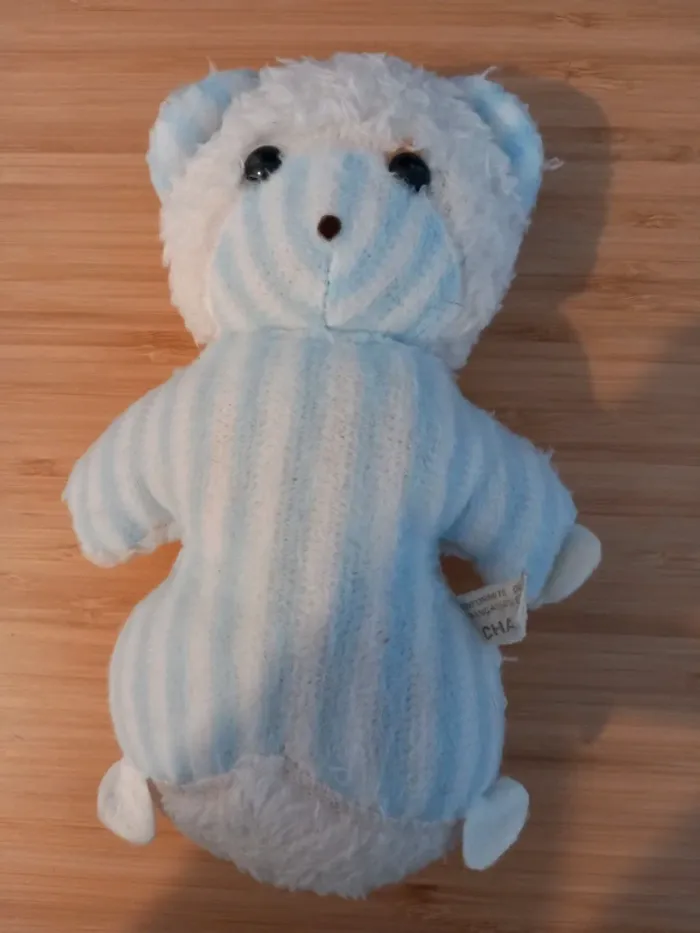 Ours Chamti vintage bleu rayé 20cm - photo numéro 4