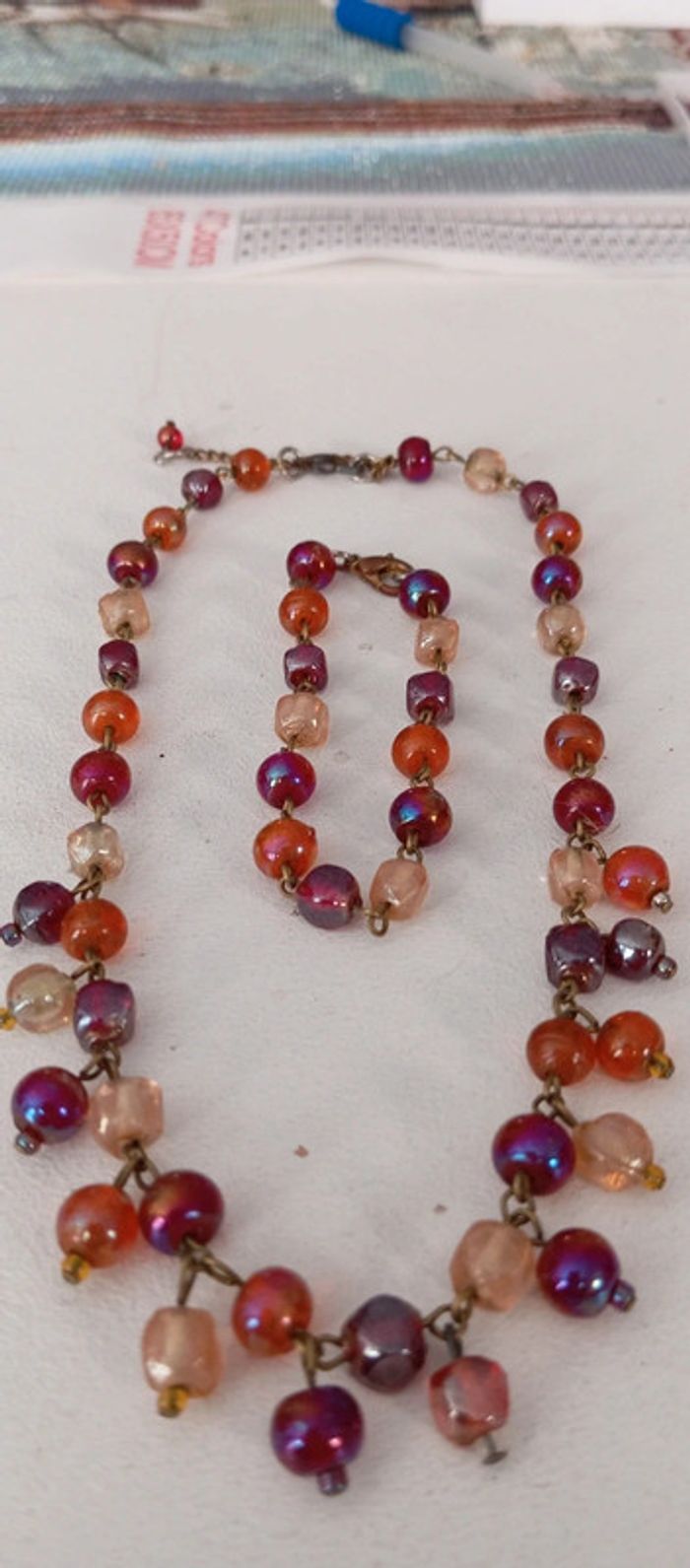 Parure collier bracelet en perles de verre colorées - photo numéro 2