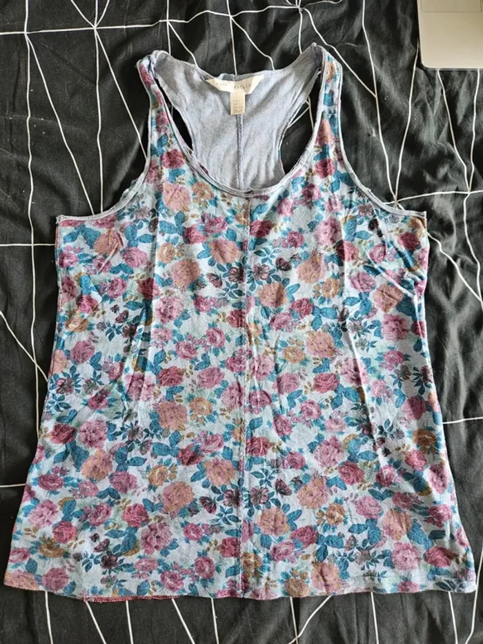 Débardeur fleuri bleu Zara taille 38 / M - photo numéro 3
