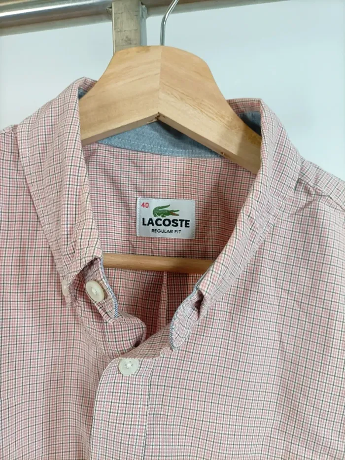 Chemise à manches courtes à carreaux rose et verte Lacoste taille 40 (M) A901 - photo numéro 3