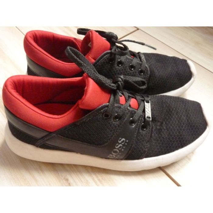 Baskets homme chaussure Hugo Boss sneakers 38 toile noir rouge TBE - photo numéro 5