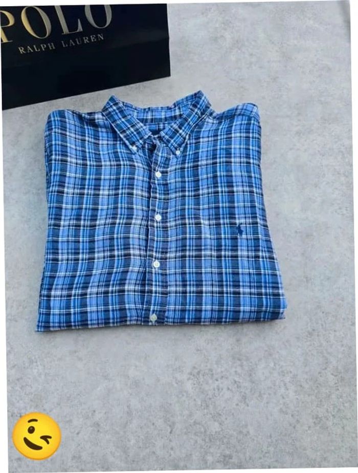 Chemise Ralph Lauren manche longue Taille XXL bleu Homme Men CHE118