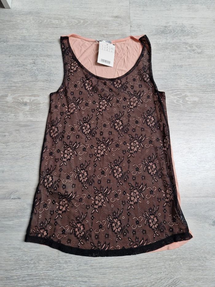 Débardeur promod XS neuf avec étiquette rose et noir effet dentelle