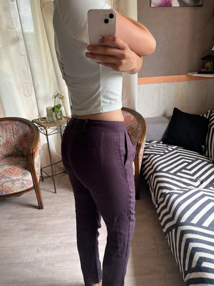 Pantalon en lin violet vintage bohème champêtre - photo numéro 3