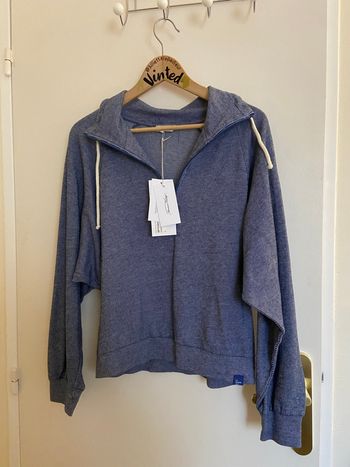 Pull Sweat vintage coton américain vintage modèle IBY, bleu à rayures blanches, neuf avec étiquette