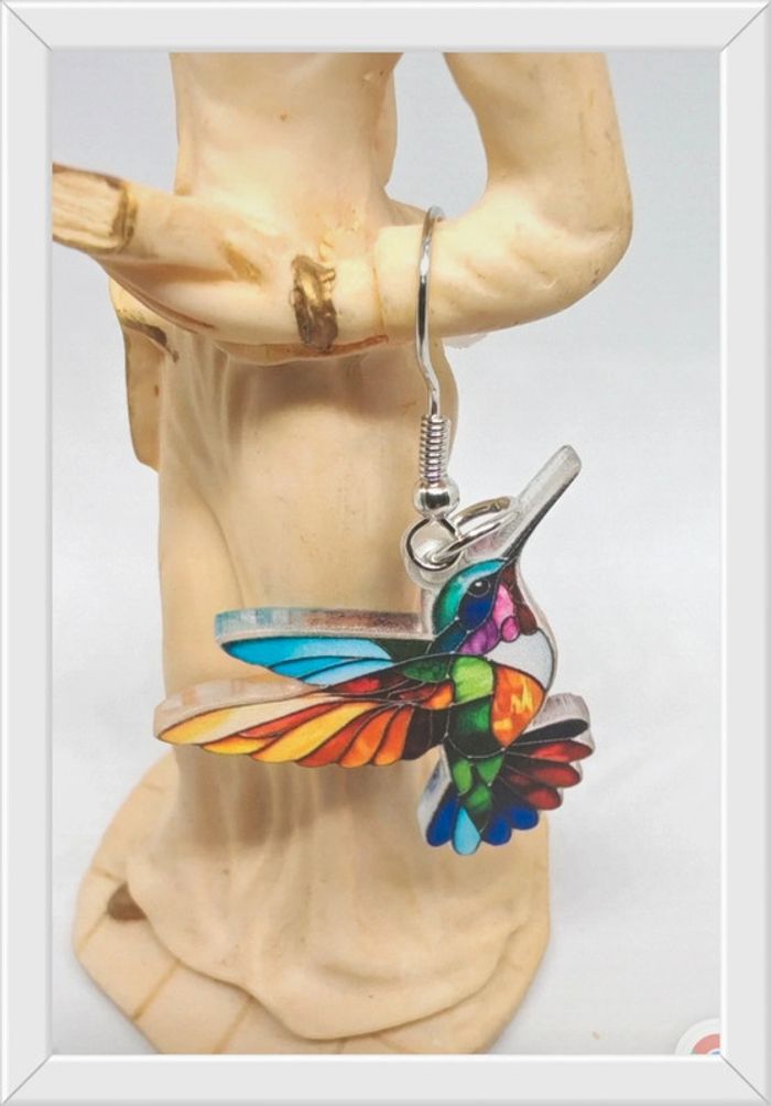 Boucles d'oreilles pendantes colibri - photo numéro 3