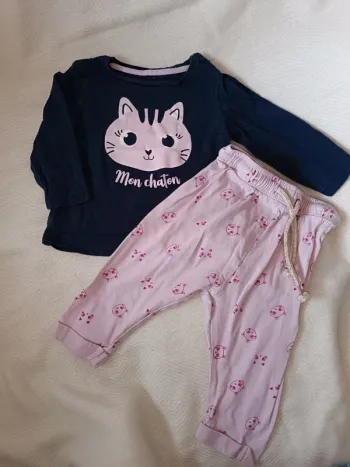 🎀 jolie petit ensemble mon chaton rose et bleu taille 6 mois 🎀