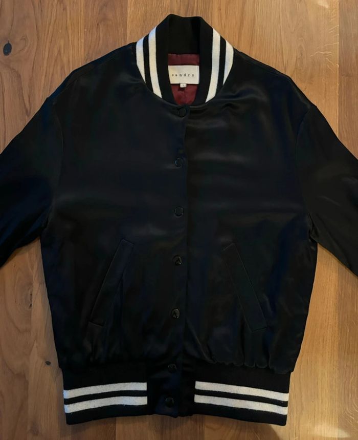 Blouson Teddy Sandro Noir Taille S - Tigre Brodé au Dos, TBE