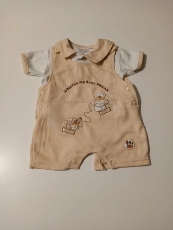 Polo & Salopette beige T 0/3 mois