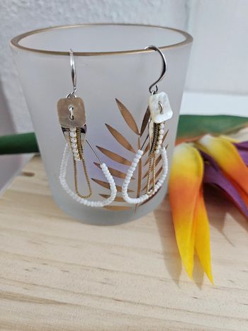 Boucles d oreilles avec perles et chaînes en acier inoxydable