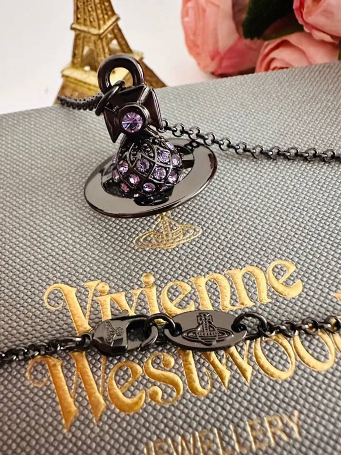 🪐Collier Vivienne Westwood orbite noir et zirconiums violets - photo numéro 8