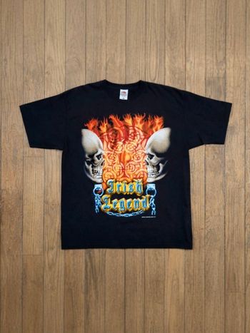 T-shirt Fruit of the Loom noir skull flames "Irish Legend" - style biker / rock - taille M