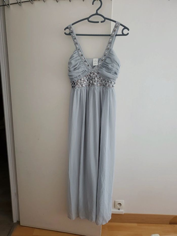 Robe longue à bretelles grise argenté T36