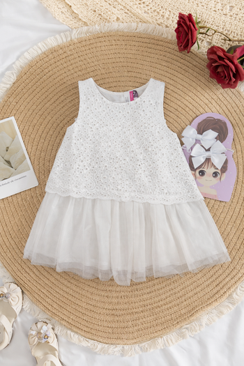 Ensemble bébé fille 6 mois robe blanche dentelle + élastiques cheveux - Orchestra - Excellent état