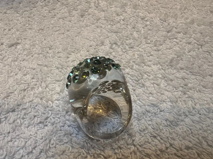 Bague cristaluna bombata cristal acrylique transparent swarovski vert neuf 100 500 g2 - photo numéro 4