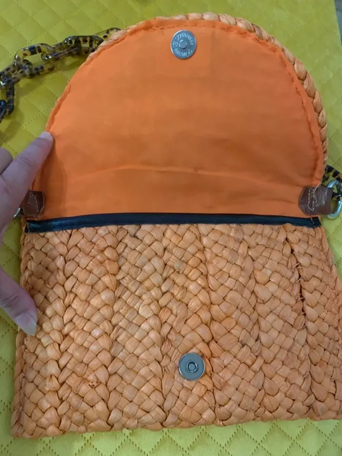 Sac à main orange paille tressée - photo numéro 4