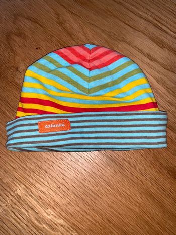 Bonnet bébé mixte Catimini Bleu turquoise rouge jaune gris vert  Motifs rayures réversible