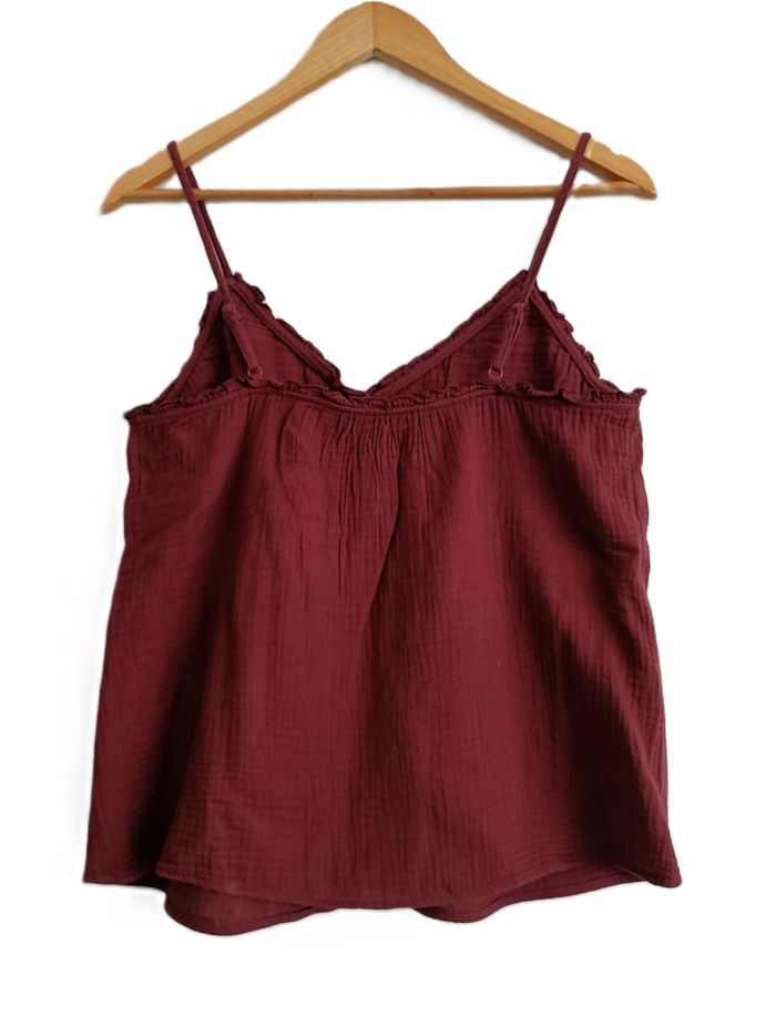 Top marron à volants et boutons. Kiabi. Coton. Taille 40 / 42 - photo numéro 3