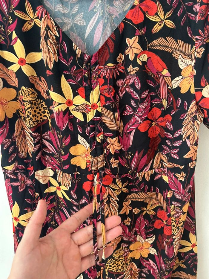 Robe d’été fleurs et animaux - cache cache taille 40 rouge bordeaux - - photo numéro 2