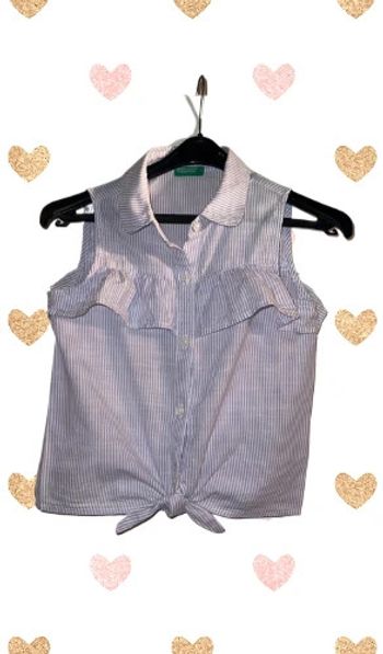 Chemise sans manches bleu rayé blanc à volant 6 ans - Benetton